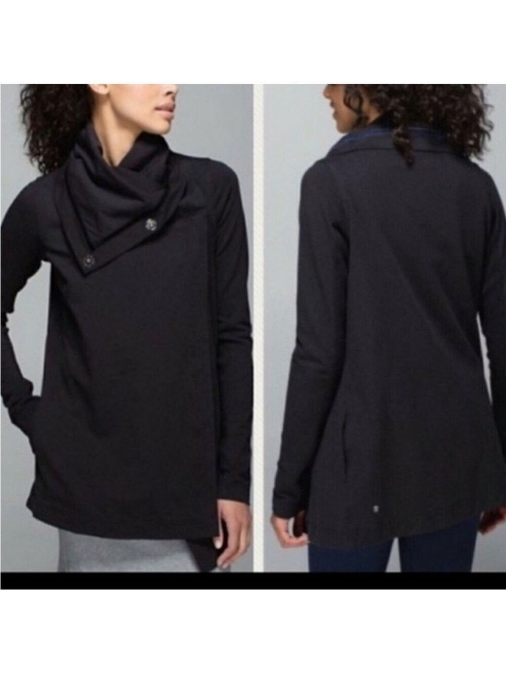 Lululemon Savasana Wrap Black Snap Button, size 6